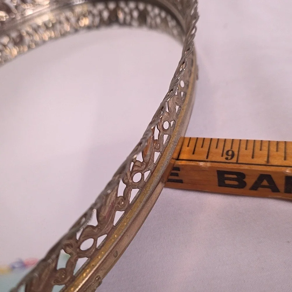 Vintage Vanity Tray Gold Oval Mirrored Filigree Ornate Hollywood Regency